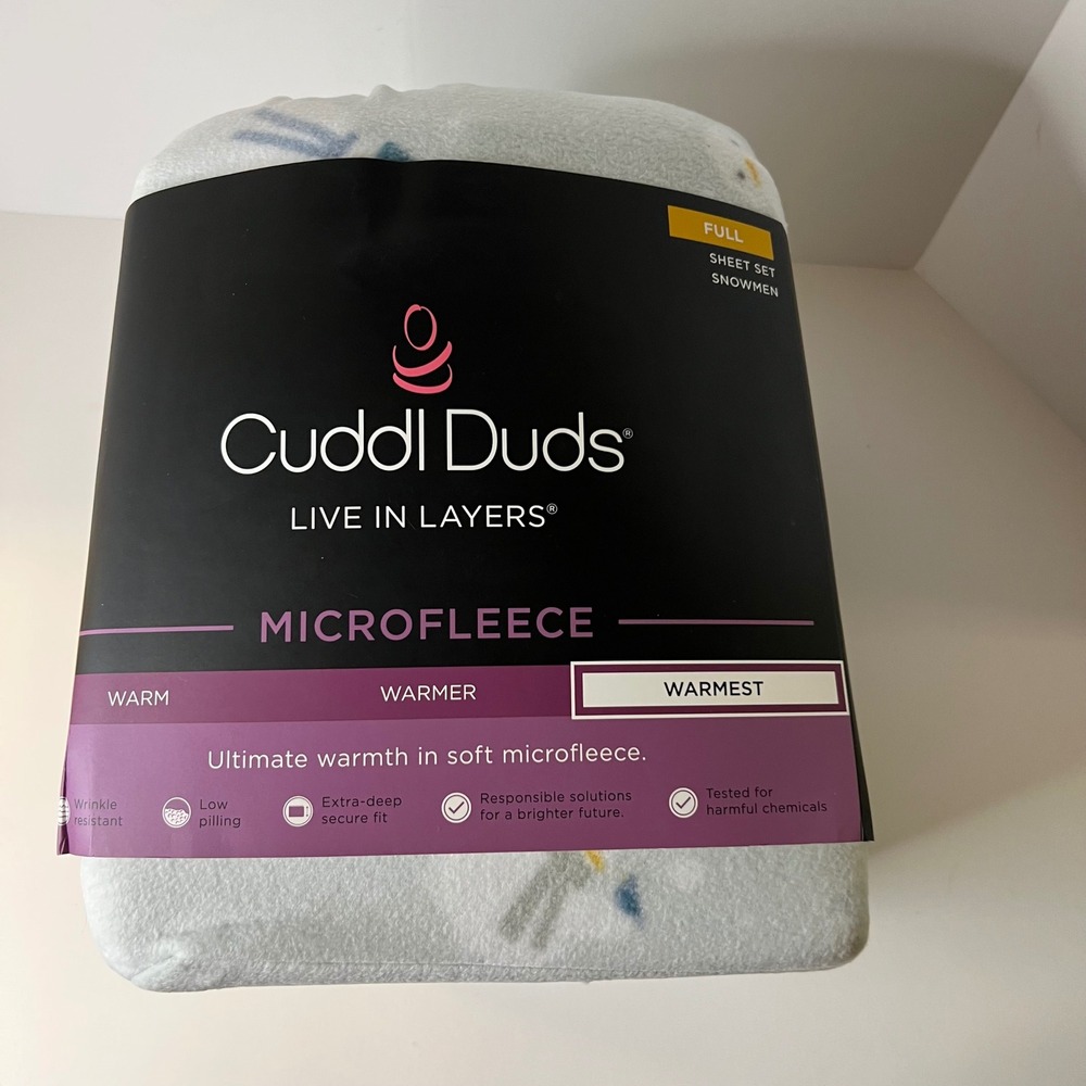 Cuddl Duds‎ MicroFleece Full Sheet Set Snowmen Polyester Gray White NIP